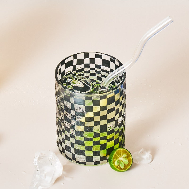Black Round Checkered Drinking Glass