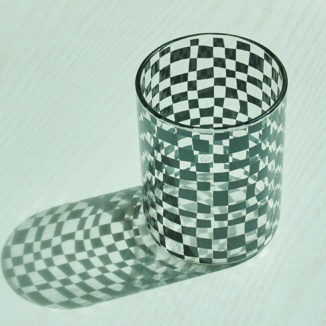 Black Round Checkered Drinking Glass