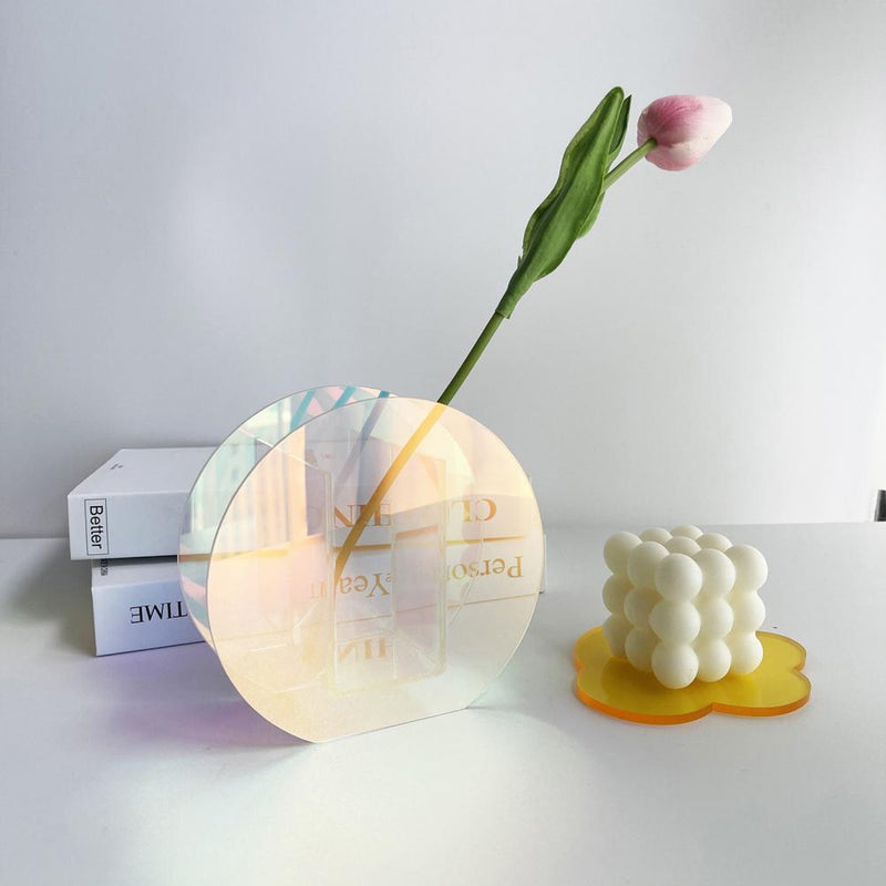 Acrylic Transparent Rainbow Tint Geometric Shaped Vase Round