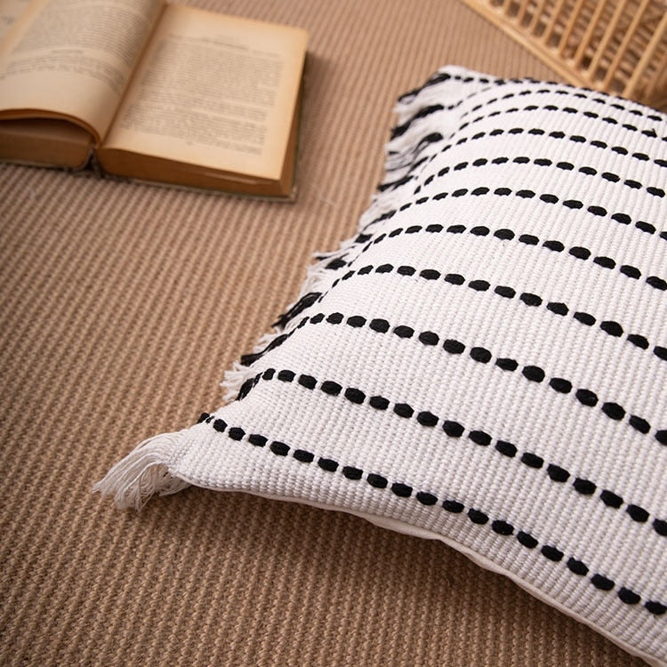 Contrast Stitch Cotton Pillow Cover