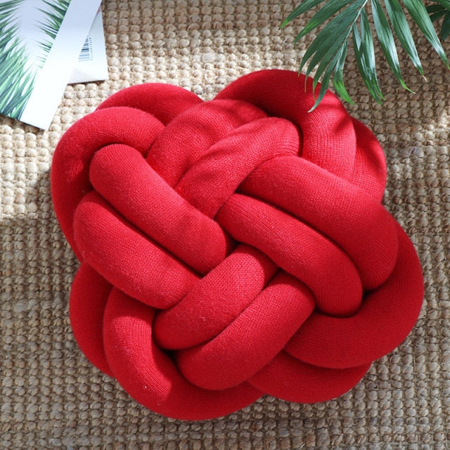 Red Round Macrame Knot Cushion