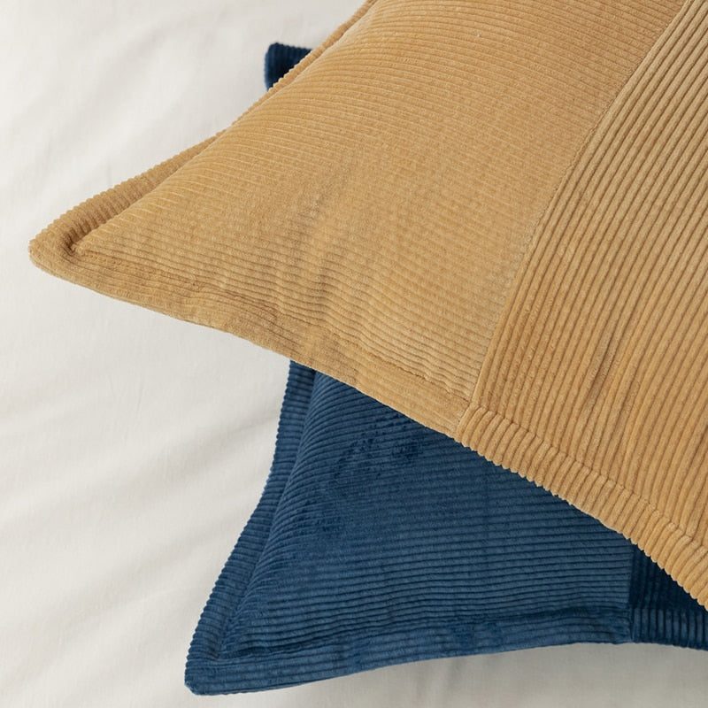 Square Blue Camel Ribbed Pillowcase 