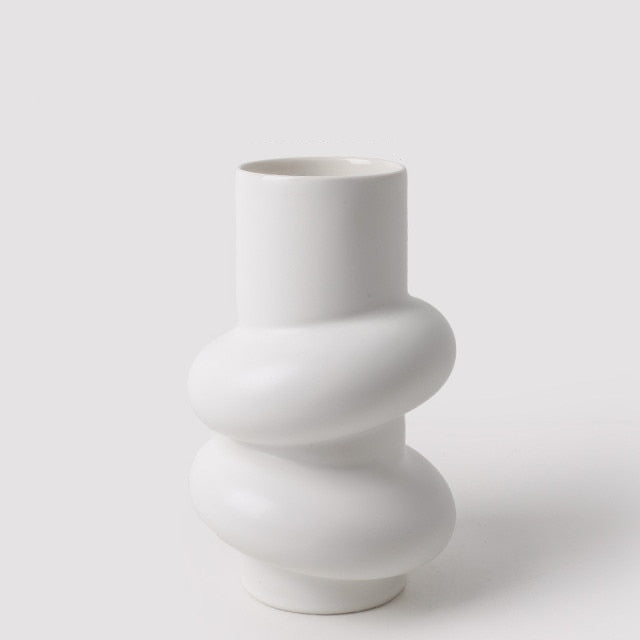Painted White Ceramic Vase  Round Bubble Stacked