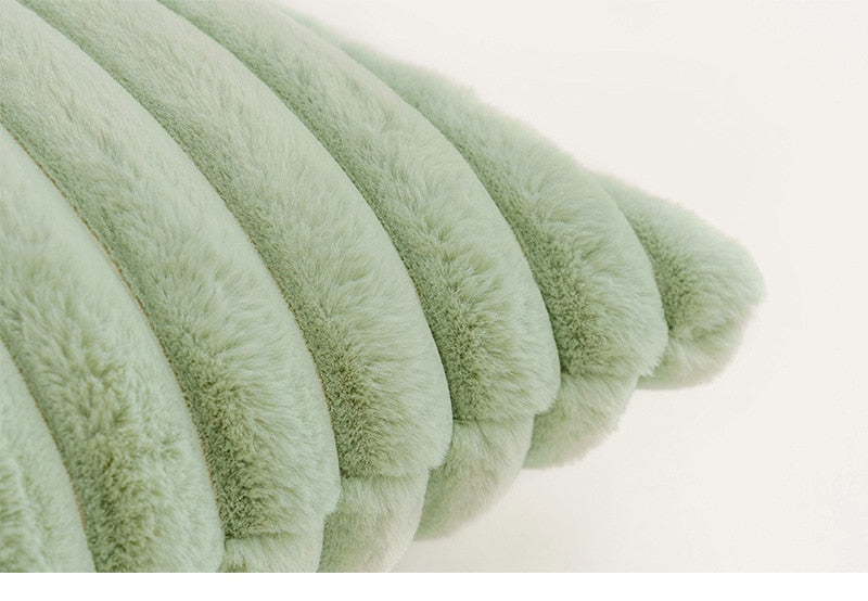 Polyester Extra Fluffy Faux Rabbit Design Pillow Cover Sage Green