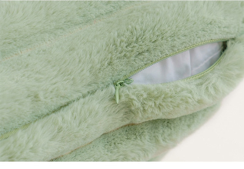 Polyester Extra Fluffy Faux Rabbit Design Pillow Cover Sage Green