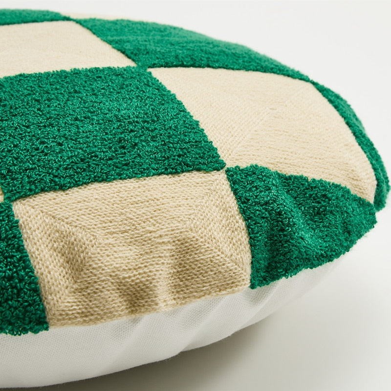 Round Cotton Embroidered Football Pattern Pillow Cover Green