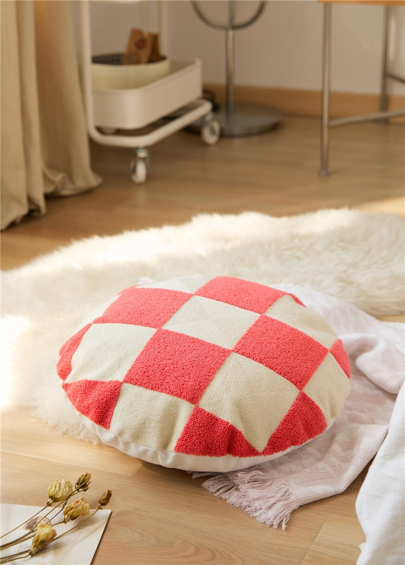 Round Cotton Embroidered Football Pattern Pillow Cover Red