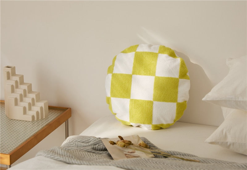 Round Cotton Embroidered Football Pattern Pillow Cover Yellow