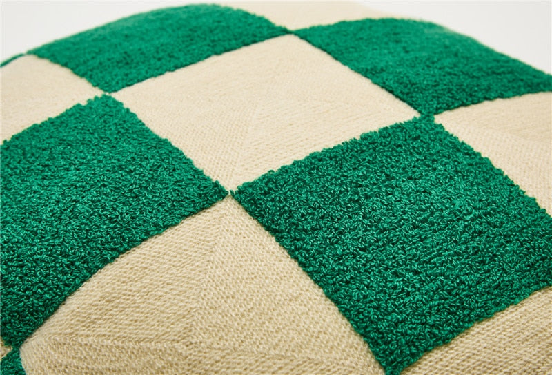 Round Cotton Embroidered Football Pattern Pillow Cover Green