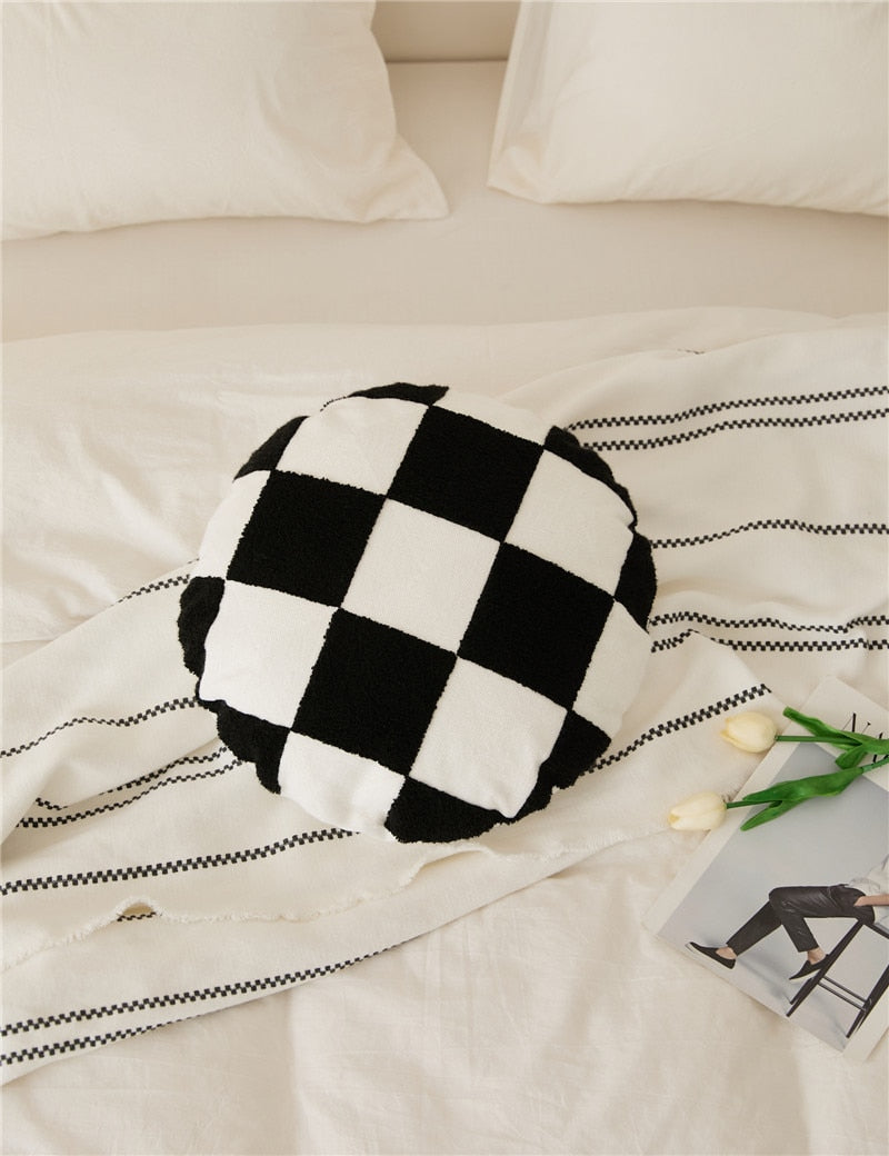 Round Cotton Embroidered Football Pattern Pillow Cover Black
