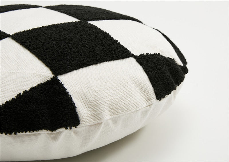 Round Cotton Embroidered Football Pattern Pillow Cover Black