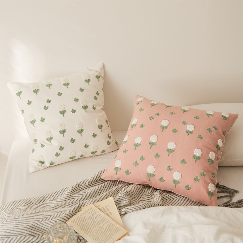 Square Cotton Embroidered Floral Pattern Pillow Cover
