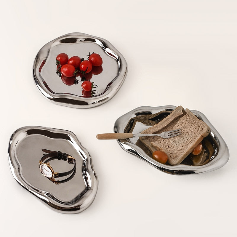 Decorative Accents Cookies & Chrome Plated Ceramic Tray & Dish