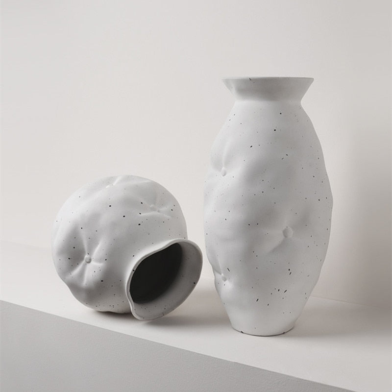 Ceramic Vases White with White Ink Dots Home Decoration 