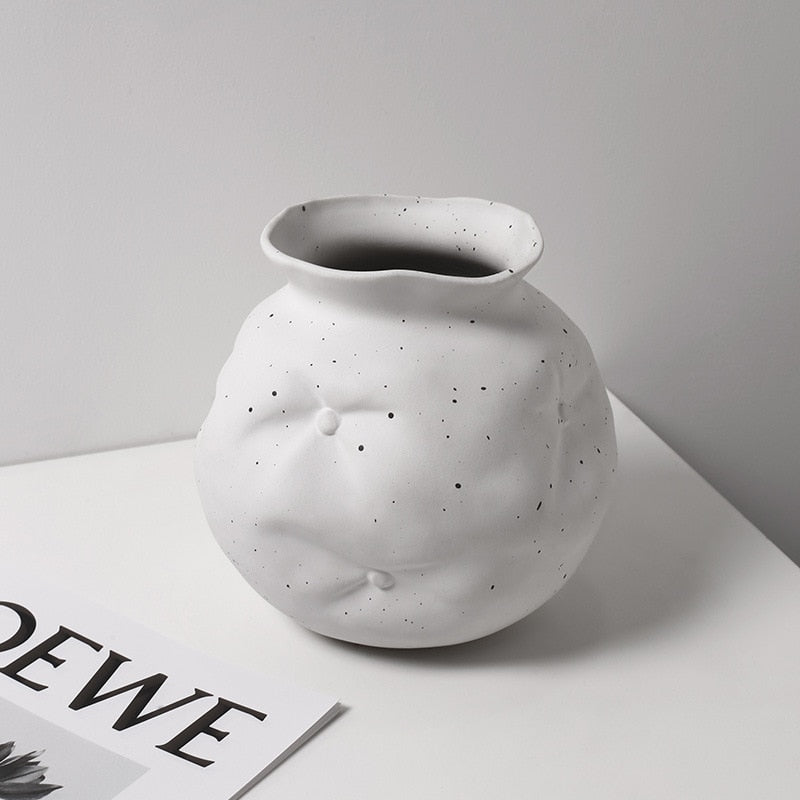 Ceramic Vases White with White Ink Dots Home Decoration 
