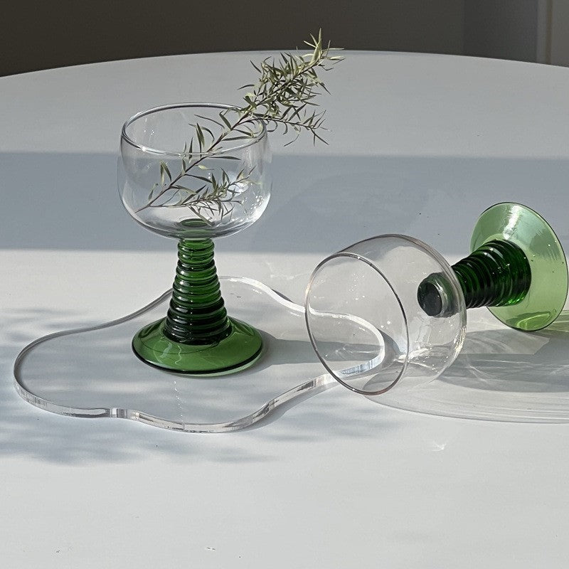 Bent Flower Glass Cup, Medieval Style Goblet, Transparent Vertical