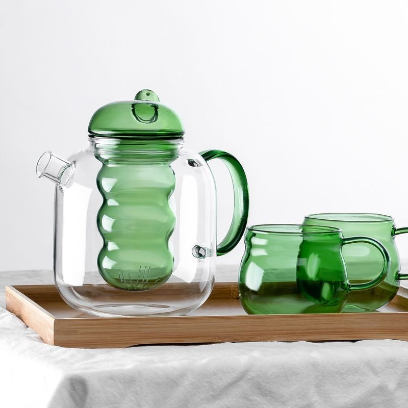Drinkware Kettle Glass with Teapot and Teacup Colored Glass Fun Shape