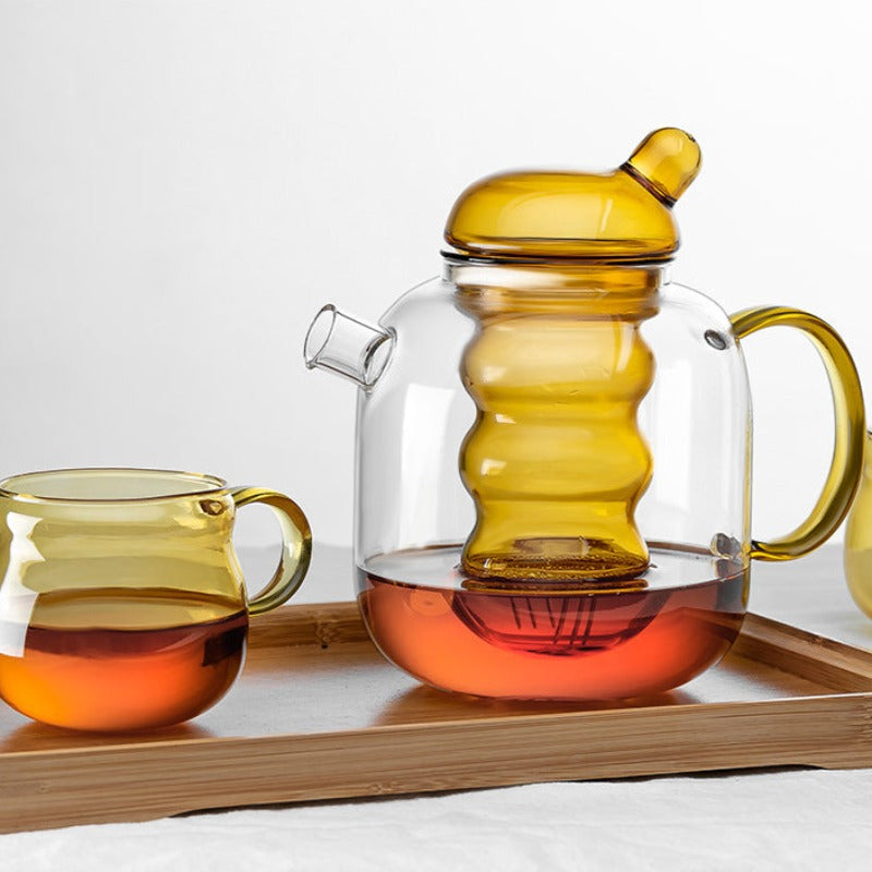 Drinkware Kettle Glass with Teapot and Teacup Colored Glass Fun Shape
