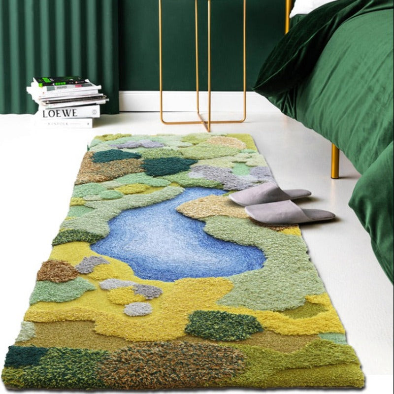 3d Handmade Wool rug Artisanal design hand dyed tufted rug forest design