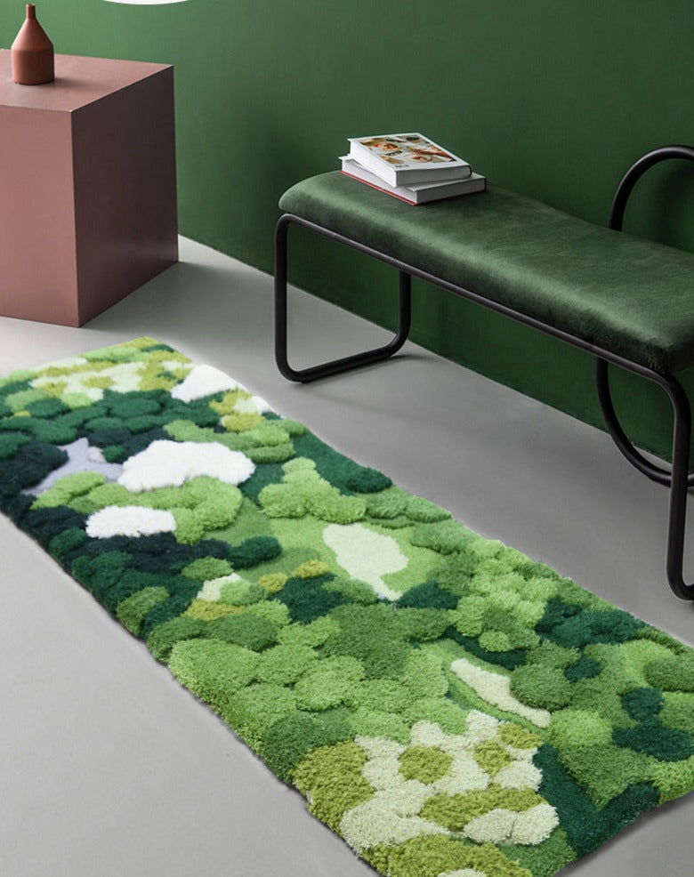 3d Handmade Wool rug Artisanal design hand dyed tufted rug Green Forest Grovedesign