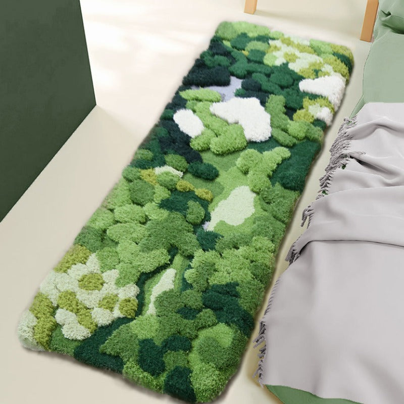 3d Handmade Wool rug Artisanal design hand dyed tufted rug Green Forest Grovedesign