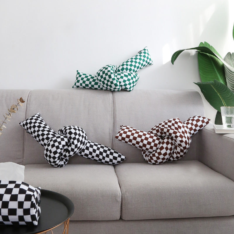 Chessboard Twist Pillow Knot Cushion Home DecorationChecked Oversized Knot Pillow Twist Pillow Cushion Home Decoration