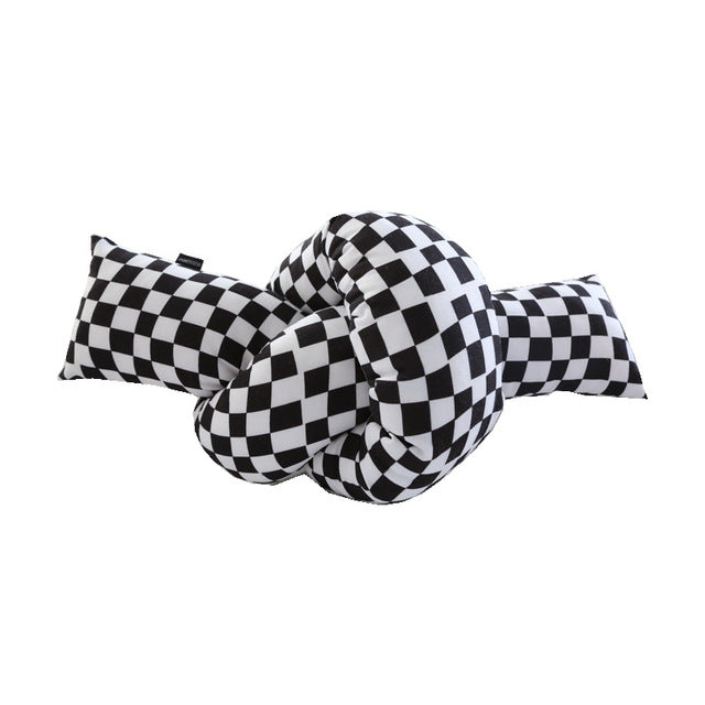 Checked Oversized Knot Pillow Twist Pillow Cushion Home Decoration black and white