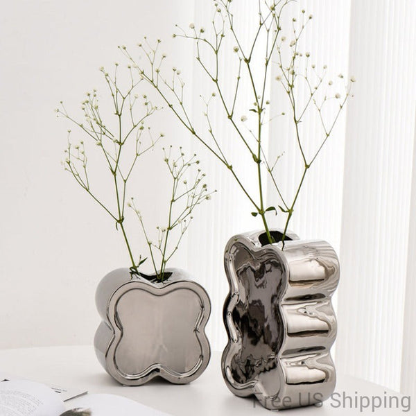 Retro vibes Flower Vases in Silver Plated Ceramic Design Perfect for Gifts