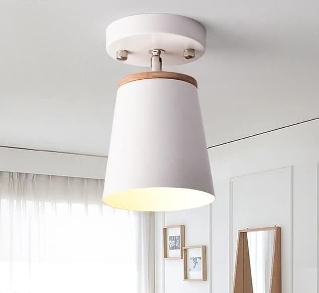 Minimalist Wood and Metal Pendant Light and Spotlight Bulbs