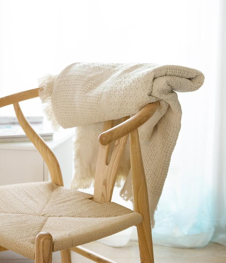 Boho Natural Cotton Throw for Home Decor and Living Room Ivory Beige