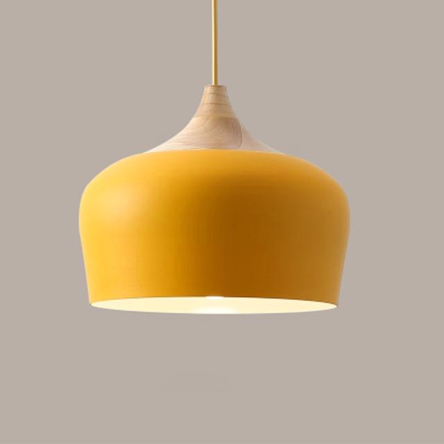 dome Aluminum lampshade with Wood detail yellow pendant light