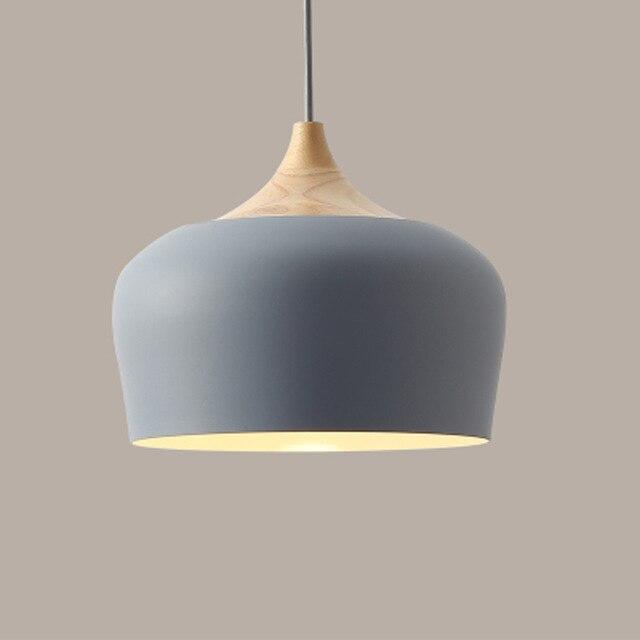 flat dome Aluminum lampshade with Wood detail grey pendant light