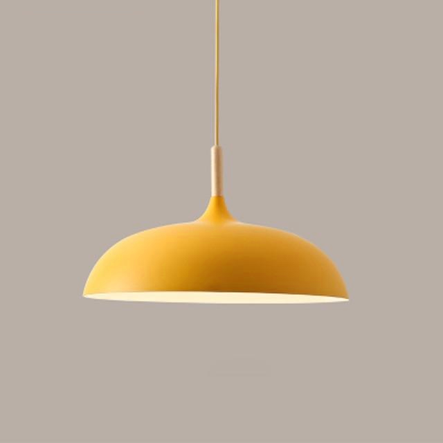 dome Aluminum lampshade with Wood detail yellow pendant light