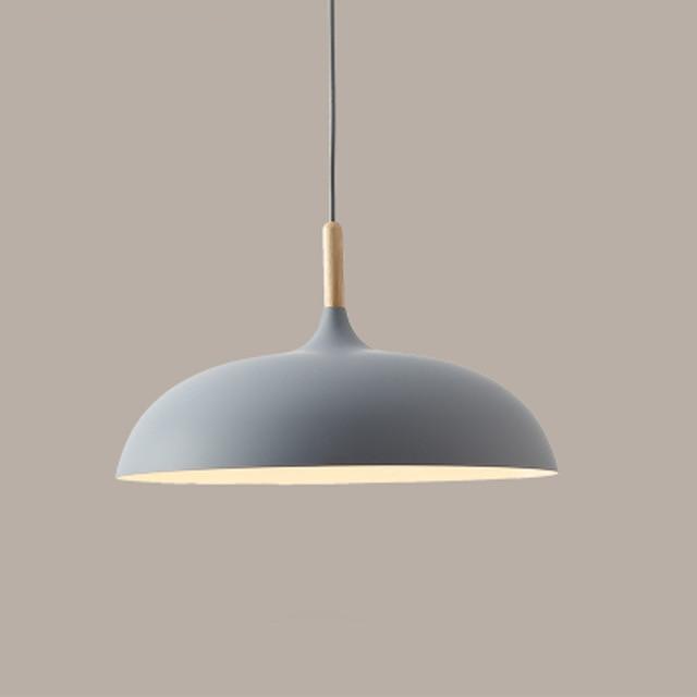 flat dome Aluminum lampshade with Wood detail grey pendant light