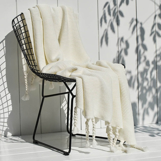 rectangle cotton knitted plaid throw blanket