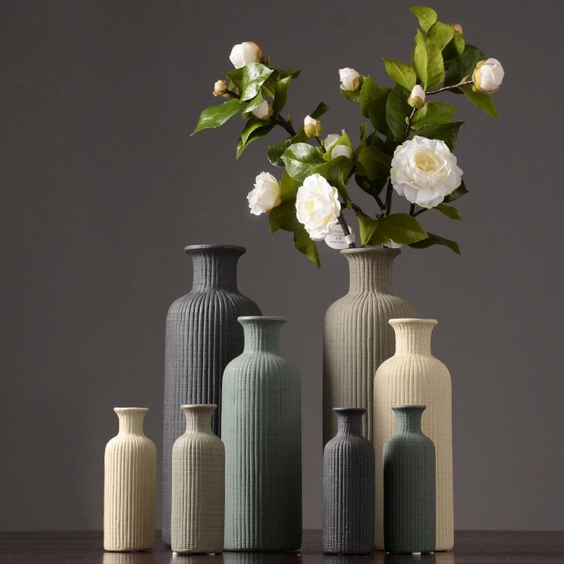 Textured Ceramic Bottle Vases for Modern Home Decor