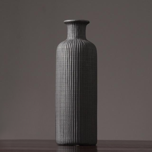 Textured Ceramic Bottle Vases for Modern Home Decor Black