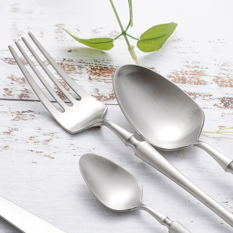 stainless steel matte finish silver cutlery set