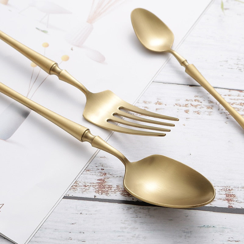 stainless steel matte finish gold cutlery set