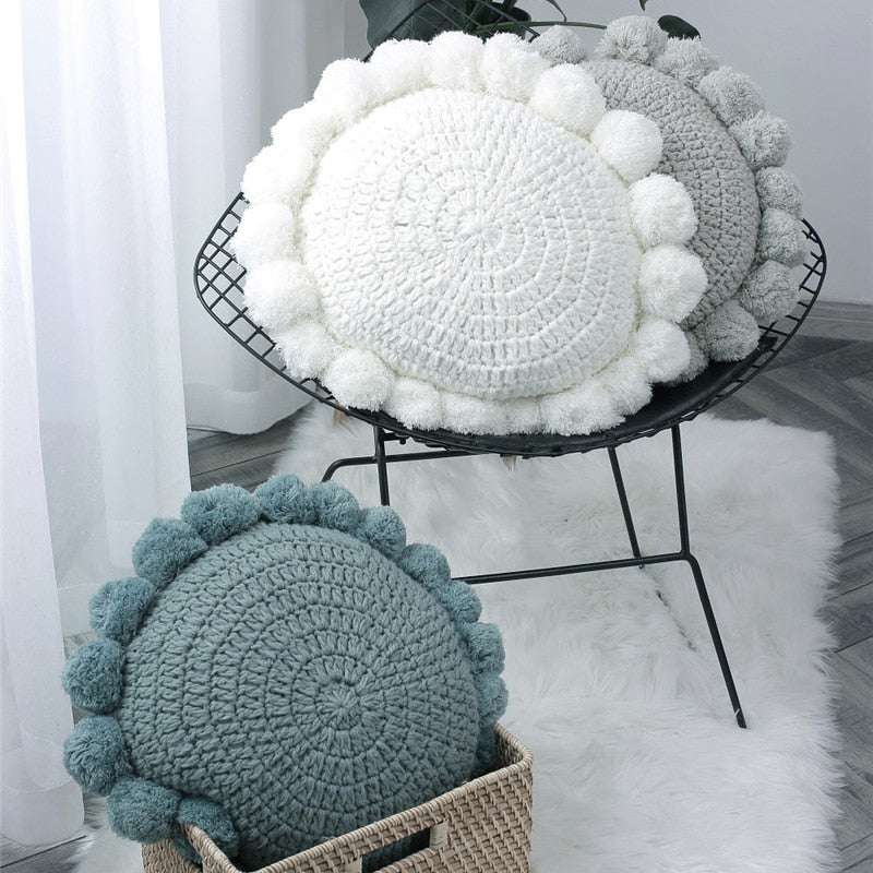 round Hand Knitted Crochet pattern cotton pillows