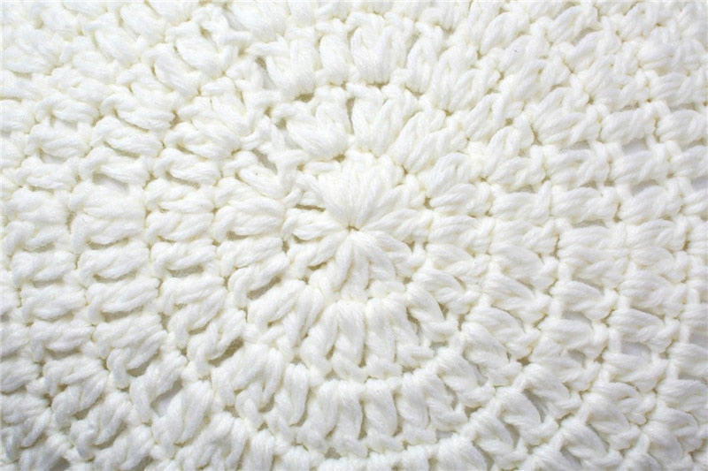 round Hand Knitted Crochet pattern white cotton pillow