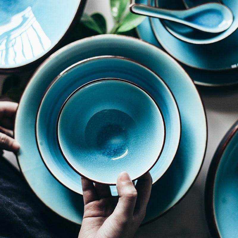 Blue crackle glaze bowls