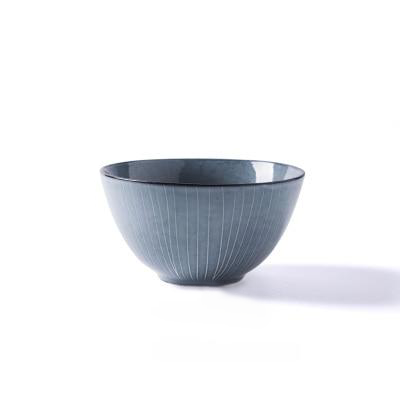 Grey silver blue stripe pattern porcelain ceramic bowl
