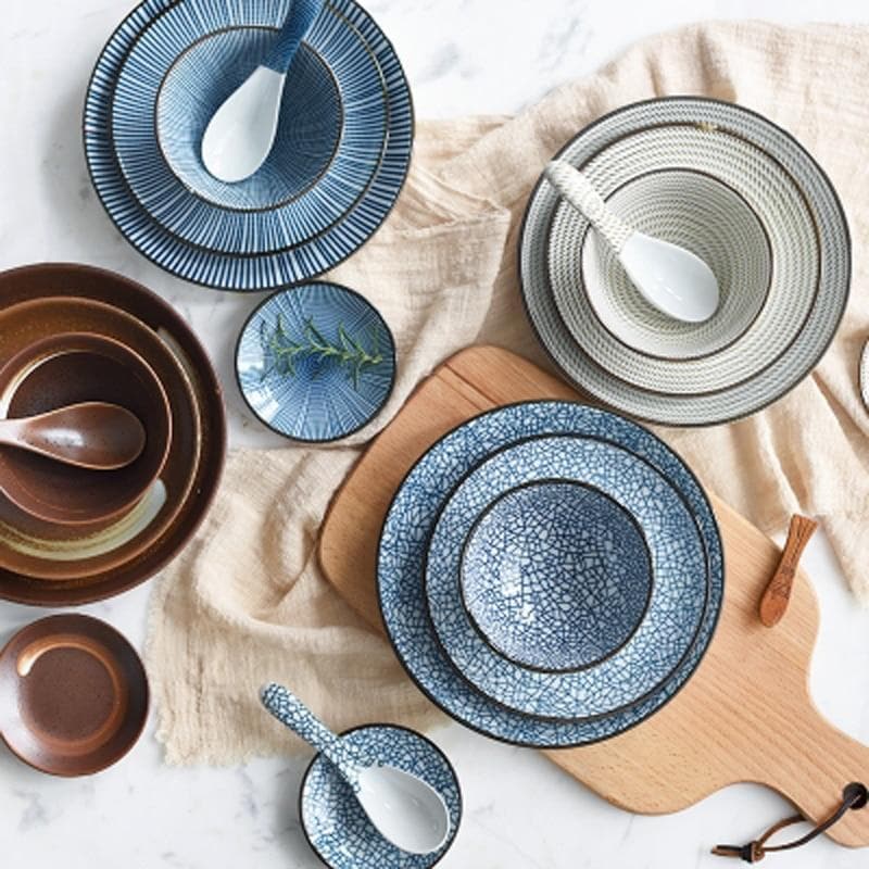 Japanese Ceramic Porcelain Bowls and Plates for Modern Kitchen