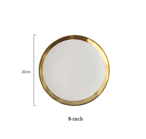 white plate with gold rim