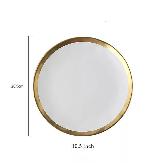 white plate with gold rim