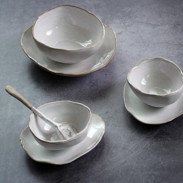 Glazed ceramic porcelain plate Pearl tea and coffee cups plates set