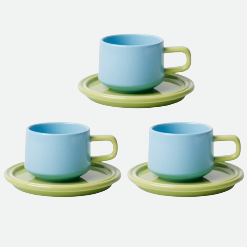 Sets of Kitchenware in Ceramic Cups and Saucers for Tea Cups and Coffee Cups finish design