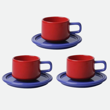 Sets of Kitchenware in Ceramic Cups and Saucers for Tea Cups and Coffee Cups finish design