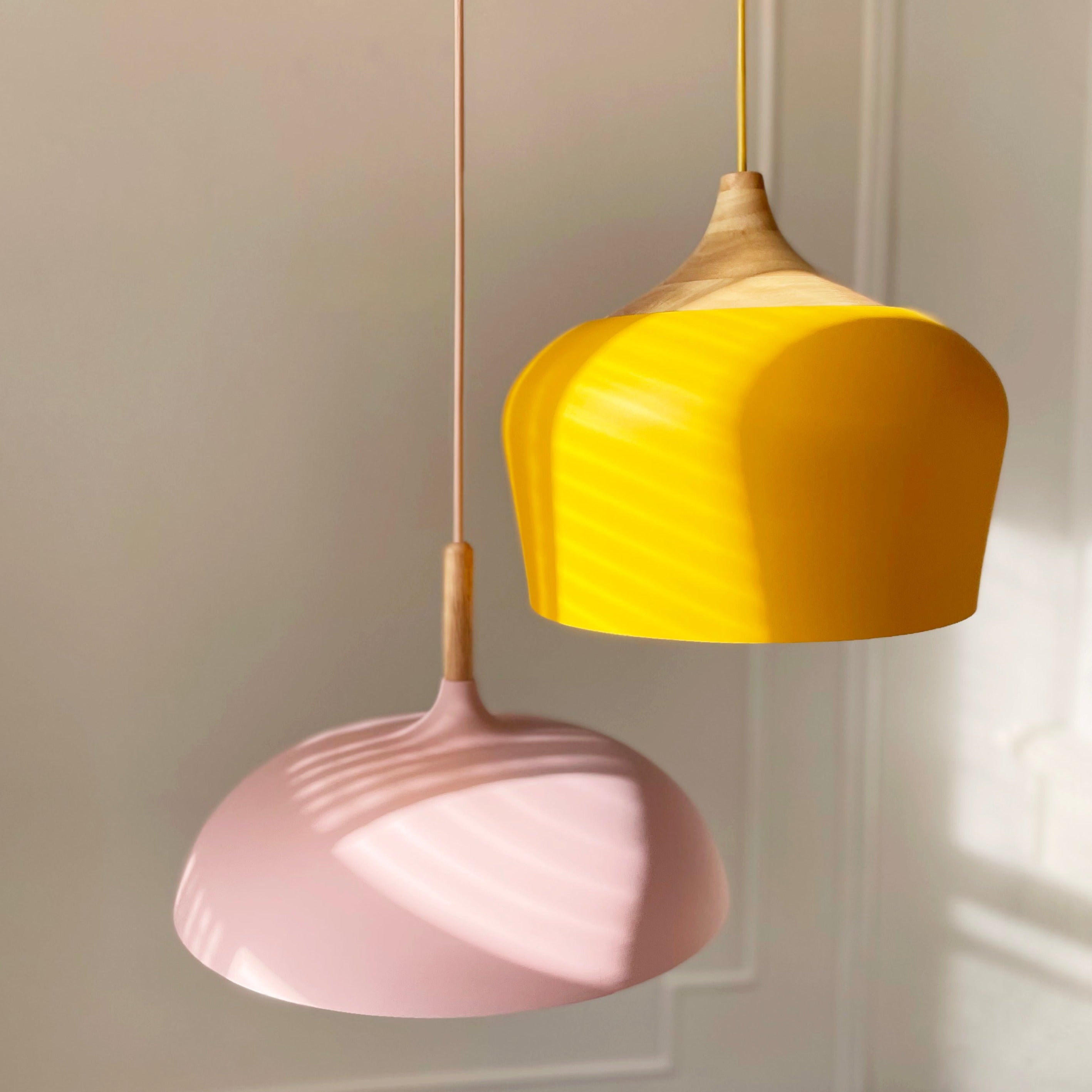 dome Aluminum lampshade with Wood detail pendant light